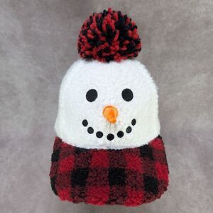 Holiday Time Snowman Sherpa Baseball Cap Red Black Plaid Plaid Brim Pom Hat